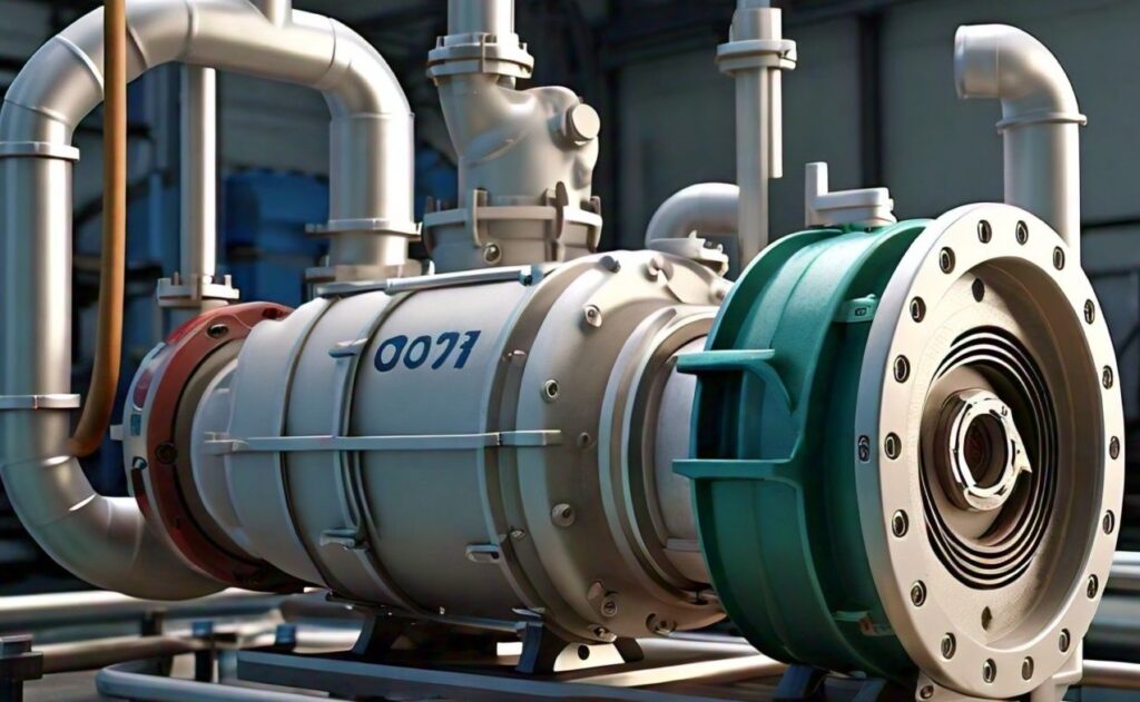 photo of a pool pump with close-up views of pipe connections and the mechanical seal.