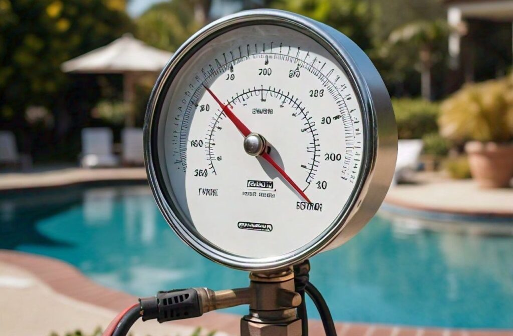 Pressure gauge for detecting leaks in the pool liner. 